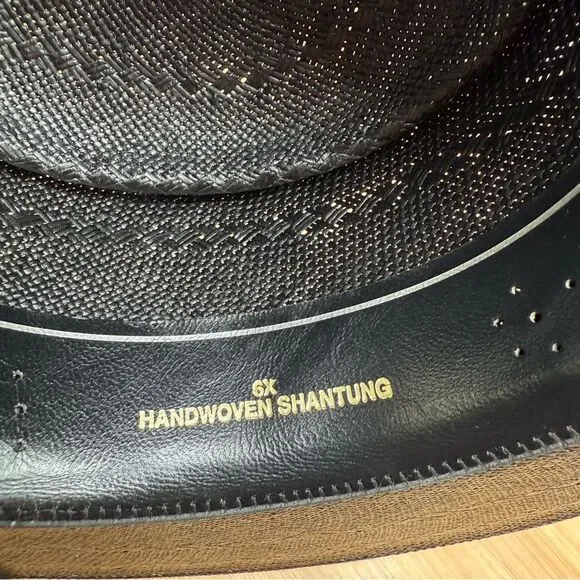 Larry Mahan Gambler Hat With Cord 6x Handwoven Shantung 7 Western Black USA - Picture 8 of 15